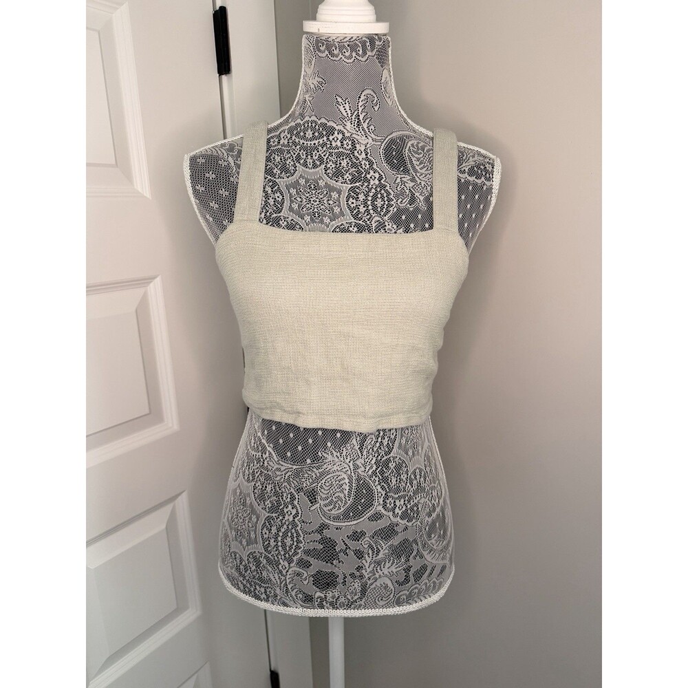 Madewell Crop Top Sage Green Linen Breezewoven Abbie Smocked Square Neck Small